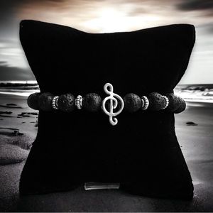 Lava rock oil diffuser trebel clef music note musician bead bracelet